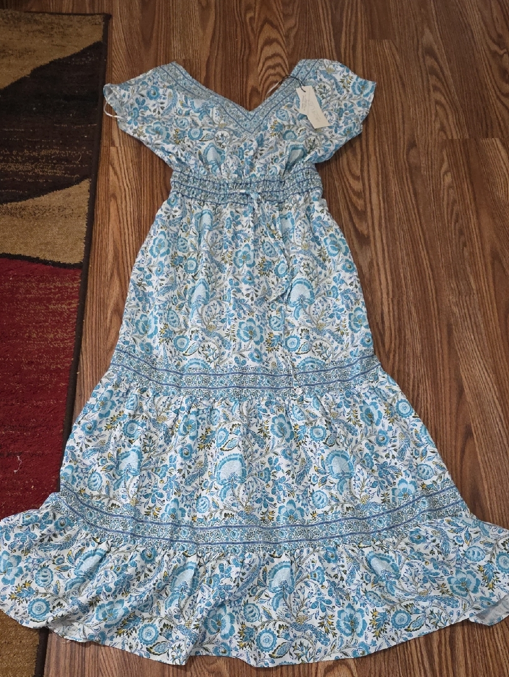 Rachel Zoe Blue and White Floral Tiered Maxi Dress